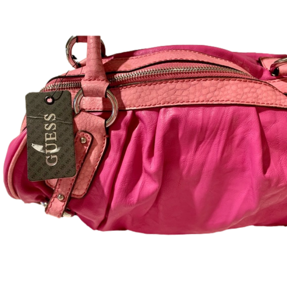 Guess Handbags - Guess New Leather Shoulder Bag Large Two-Tone Pink w/ Silver Toned Hardware NWT